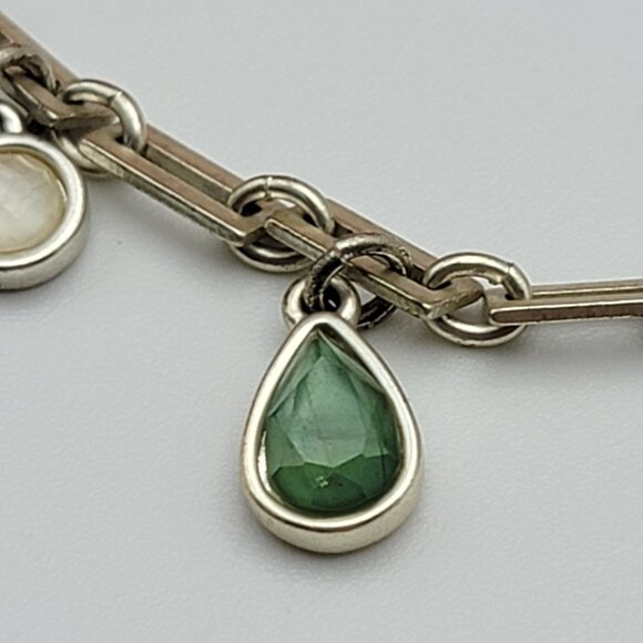 Lucky Brand Silver Tone Green Teardrop Crystal Charm Bracelet/Anklet 9" Adj. - Picture 2 of 8
